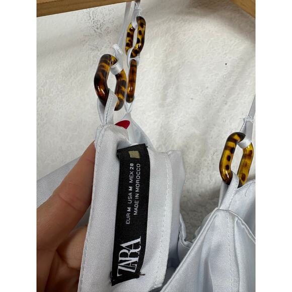 Zara Light Blue Chain Strap Satin Effect Midi Dress Size Medium Cocktail - Picture 5 of 14